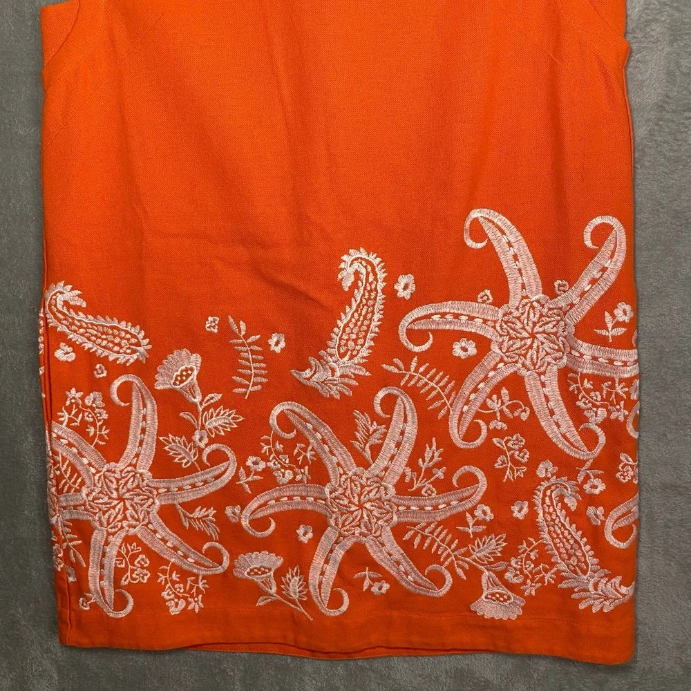 Anthropologie Maeve Orange Sleeveless Mini Dress with White Embroidered Starfish - Picture 4 of 15